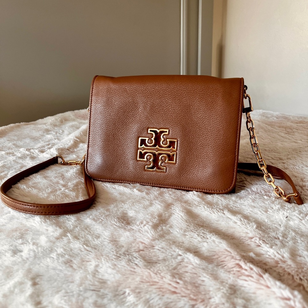 Tory Burch Brown Britten Leather Crossbody Bag